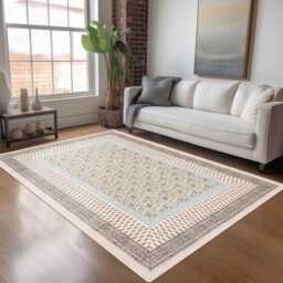 Floral Paisley Rug, Block Print Multicolor Rug, Cotton Dhurrie, Bedroom Large Hallway Custom Size 8x10 4x20 12x12 Feet - thumbnail 1