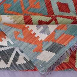 7x10 Afghan Kilim Rug, Modern Geometric Rug, Handmade Wool Area Flatweave Oriental Orange Bedroom Living Room Rug - thumbnail 4