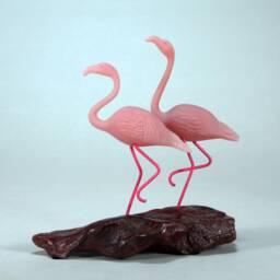 Flamingo Duo By John Perry Trotting 7In Tall On Burl Sculpture Decor Art - thumbnail 2