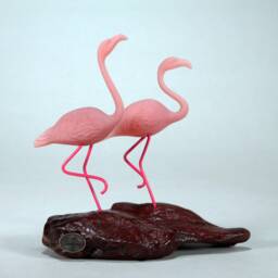 Flamingo Duo By John Perry Trotting 7In Tall On Burl Sculpture Decor Art - thumbnail 3