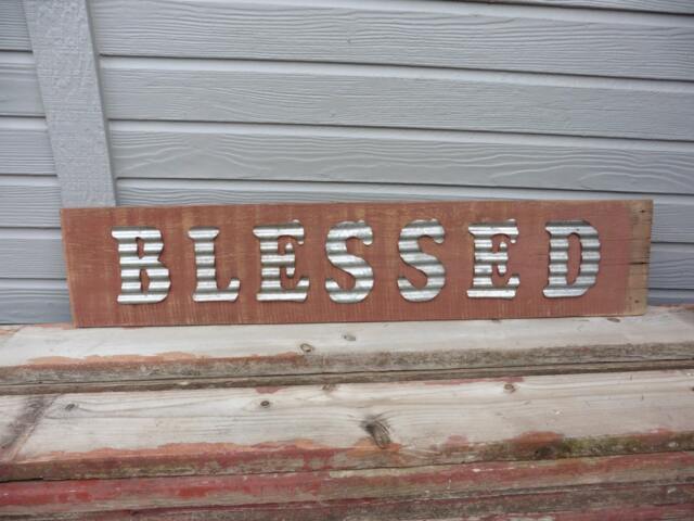 Blessed Sign ~ Reclaimed Barn Wood Barnwood & Metal Letters Sign Wall Hanging Industrial Rustic Distressed Shabby Chic Decor Religious - image 1