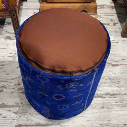 Dark Blue Turkish Wool Pouf, Handmade Rug Ottoman - 18x18 - thumbnail 4