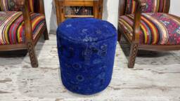 Dark Blue Turkish Wool Pouf, Handmade Rug Ottoman - 18x18