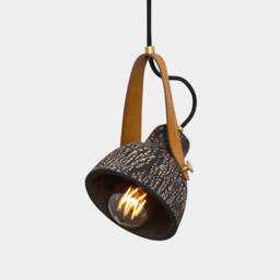 Pera Ceramic Pendant With Fire-Hose Strap, Black Clay