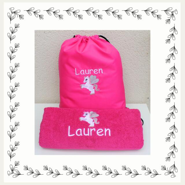 Personalized Unicorn Embroidered Cotton Towel Kids Swimming Gift - image 1