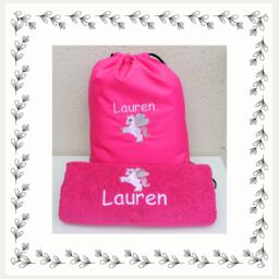 Personalized Unicorn Embroidered Cotton Towel Kids Swimming Gift - thumbnail 1