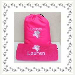 Personalized Unicorn Embroidered Cotton Towel Kids Swimming Gift - thumbnail 2