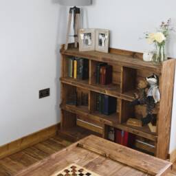 Antique Style Bookcase Bookshelf Solid Wood, Finished in British Oak Wax Rustic Industrial Bookshelves - thumbnail 2