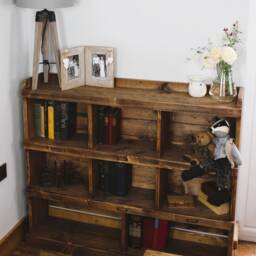 Antique Style Bookcase Bookshelf Solid Wood, Finished in British Oak Wax Rustic Industrial Bookshelves - thumbnail 3
