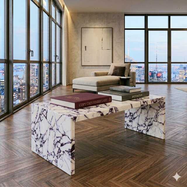 Calacatta Viola Marble Coffee Table Stunning Open Design, Polished Finish - image 1