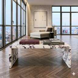Calacatta Viola Marble Coffee Table Stunning Open Design, Polished Finish - thumbnail 4
