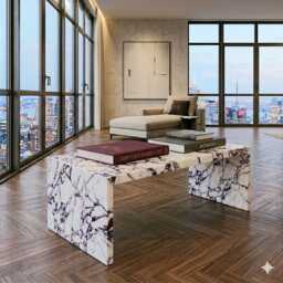 Calacatta Viola Marble Coffee Table Stunning Open Design, Polished Finish - thumbnail 1