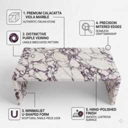 Calacatta Viola Marble Coffee Table Stunning Open Design, Polished Finish - thumbnail 3