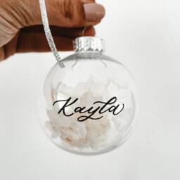 Personalised Christmas Bauble With Luxury Dried Flowers, Newlywed Ornament, Custom Bauble, Hydrangea - thumbnail 2