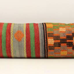 Handmade King Kilim Lumbar Pillow Cover 12x48, Turkish Oriental Design - thumbnail 2