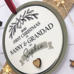 2023 Personalised First Christmas As Nanny & Grandad, Acrylic Tree Decoration With Gift Bag - thumbnail 2