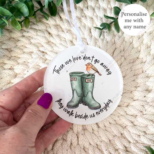 Personalised Robin Remembrance Bauble - Boots Memorial Ornament in Loving Memory Christmas Decoration - image 1