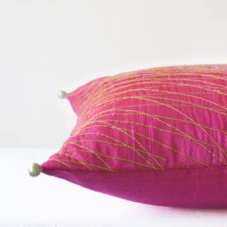 Festive Pink Silk Pillow Cover With Gold Stitch Detail , & Hot Decor Fuchsia Cushion - thumbnail 3