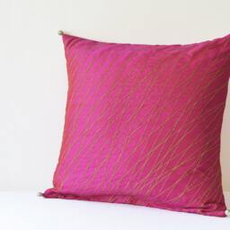 Festive Pink Silk Pillow Cover With Gold Stitch Detail , & Hot Decor Fuchsia Cushion - thumbnail 2