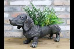 For??t Sausage Dog Planter Cast Handmade Iron Rustic Industrial Freestanding Flower Bed Pub Garden Pot
