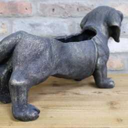 For??t Sausage Dog Planter Cast Handmade Iron Rustic Industrial Freestanding Flower Bed Pub Garden Pot - thumbnail 4