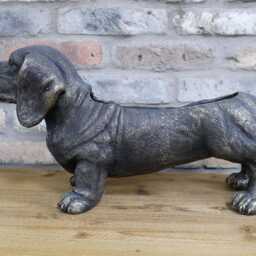 For??t Sausage Dog Planter Cast Handmade Iron Rustic Industrial Freestanding Flower Bed Pub Garden Pot - thumbnail 3