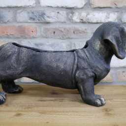 For??t Sausage Dog Planter Cast Handmade Iron Rustic Industrial Freestanding Flower Bed Pub Garden Pot - thumbnail 2