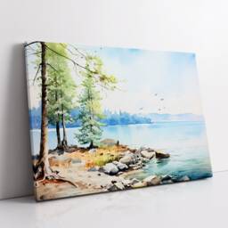 Lake View Natural Trees Landscape Abstract Watercolor Painting Style Wall Art Framed Canvas Poster Print Home Kitchen Living Room Decor Gift - thumbnail 2