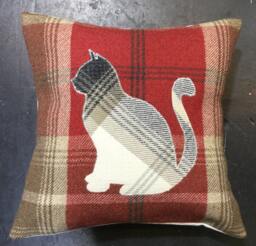 "Handmade Tartan Cat Pillow, Scottish Wool Cushion, Rustic Home Decor - 12"" X 12"