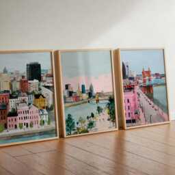 Set Of 3 Cincinnati Ohio Posters, Vintage Travel Prints, Usa City Skyline Wall Art, Midwest Riverfront Decor, Poster - thumbnail 3