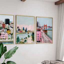 Set Of 3 Cincinnati Ohio Posters, Vintage Travel Prints, Usa City Skyline Wall Art, Midwest Riverfront Decor, Poster - thumbnail 2