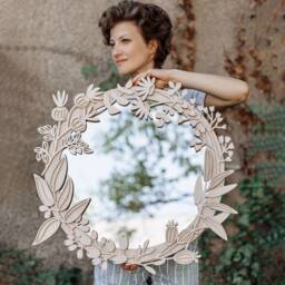 Large Floral Round Mirror Boho Bedroom Wall Decor - 24''/60cm - thumbnail 2