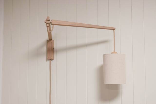 Handmade Articulating Wall Lamp, Pull Out Light Arm -- Natural Oak 100% Solid - image 1