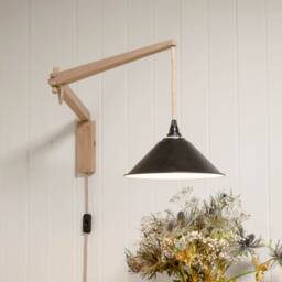 Handmade Articulating Wall Lamp, Pull Out Light Arm -- Natural Oak 100% Solid - thumbnail 2