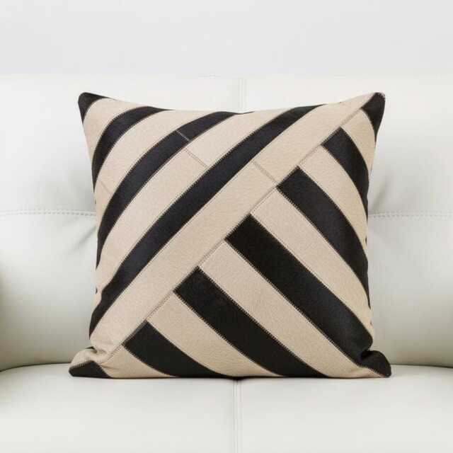 Beige Black White Patchwork Cowhide Cushion 48x48 - image 1