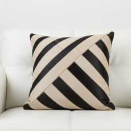 Beige Black White Patchwork Cowhide Cushion 48x48 - thumbnail 3
