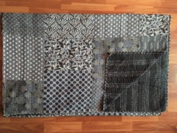 Artisan Hand-stitched Queen Sie Indigo Black Kantha Quilt Hand Block Print Blanket Embroidered Design Bedspread Throw - thumbnail 1