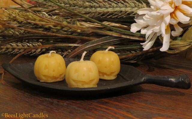 Pumpkin Beeswax Candles/Jack-O-Lantern Made Of 100% Natural - Pack 3 Halloween Fall Festival Event Cucurbit Gift - image 1
