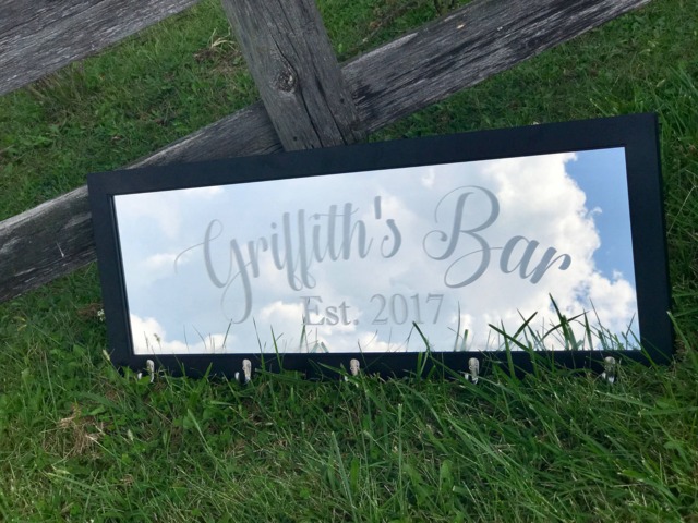 Custom Personalized Mirror Coat Rack, Mirror, Bar Engraved Etched 12x36 - image 1