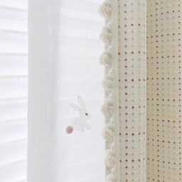 A Pair Of Chenille Kids Curtains With Decorative Pompom Trim , Cream Living Room Curtains, Nursery , Bedroom Custom Made - thumbnail 4