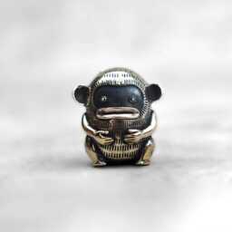 Hand Cast Brass Monkey Finger Puppet Mr. Monkeythumbs Designer Art Decor - thumbnail 3