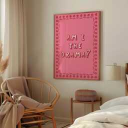 Am I The Drama Print - Pink & Red Preppy Quote Prints, Typography Wall Art, Funny Girly Trendy Office Prints - thumbnail 2