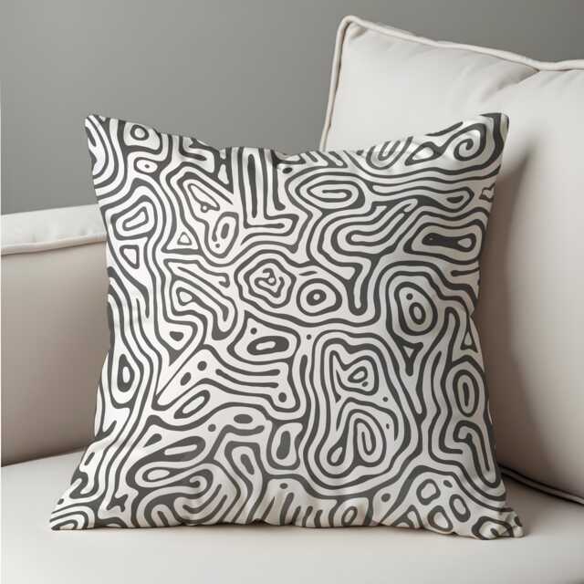 Monochrome Abstract Cushion Cover, Black Line Art Pillow Case, Modern Minimalist Throw Sofa Or Bedroom Decor - image 1