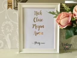 Family Names Personalised Foil Print, Customised Name Gold, Rose Gold Unframed Art, Wall Home Decor, Word Gift For Her - thumbnail 1