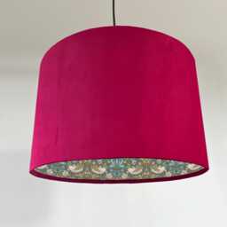 Cerise Velvet Drum Lampshade/ Ceiling Shade William Morris Strawberry Thief Teal Interior - thumbnail 1