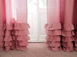 Dusty Pink Ruffled Heavy Linen Curtain Panel, Natural Window Treatments - thumbnail 1