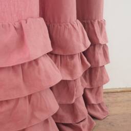 Dusty Pink Ruffled Heavy Linen Curtain Panel, Natural Window Treatments - thumbnail 3