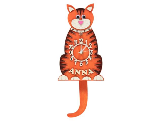 Ginger Cat Personalised Wooden Pendulum Children's Clock - image 1
