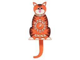 Ginger Cat Personalised Wooden Pendulum Children's Clock