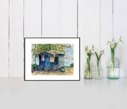 "Art, Painting, Watercolor, Jamaican, Shabby, Rustic, Shop, Print - ""Cold Drinks" - thumbnail 1